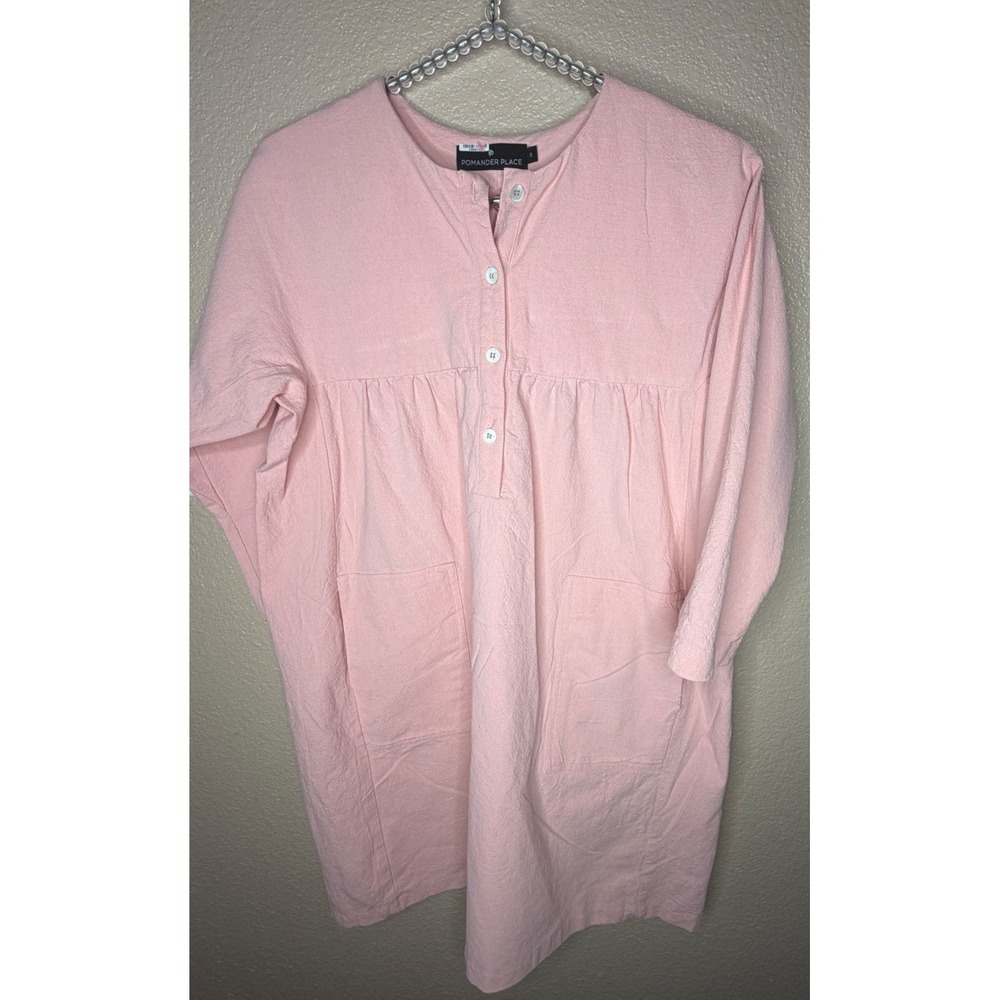 Pomander Place Tuckernuck Fallon Dress S Pink Linen Cotton Babydoll Boho Preppy